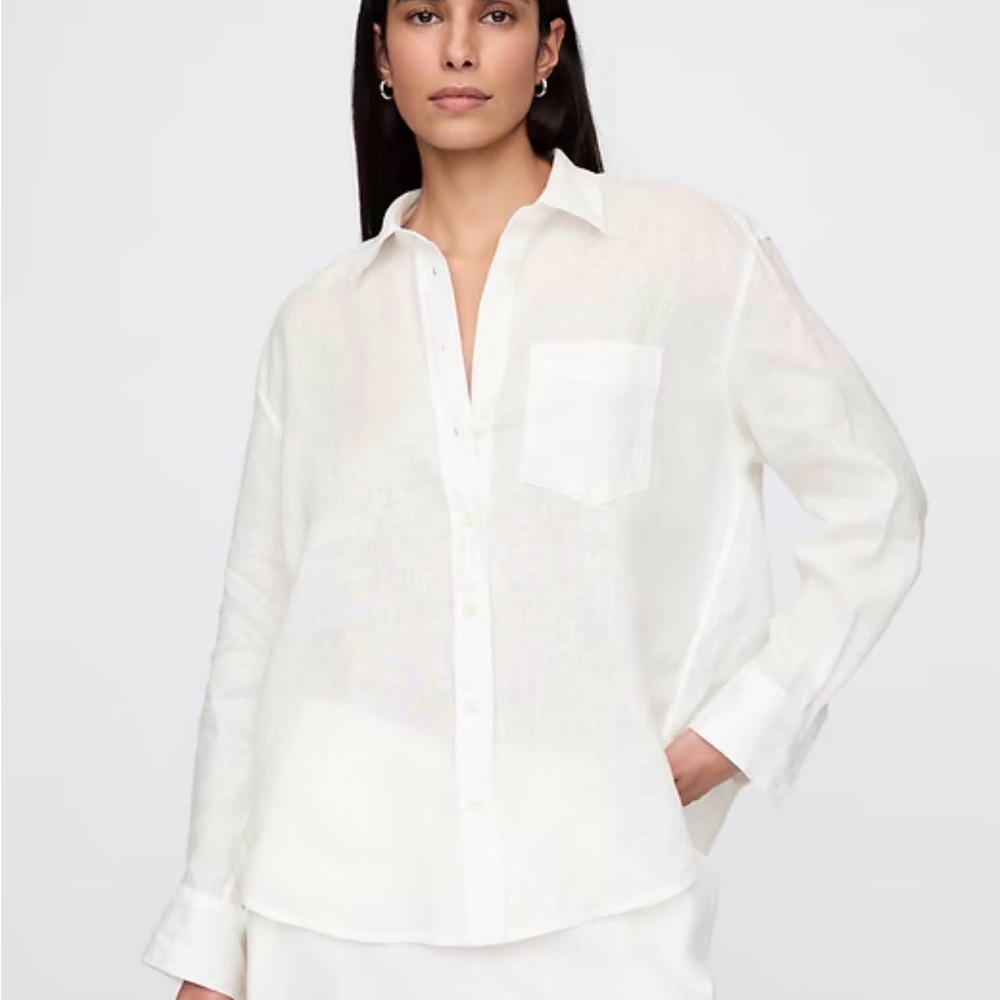 GAP Women’s White 100% Linen Oversize Shirt Small EUC